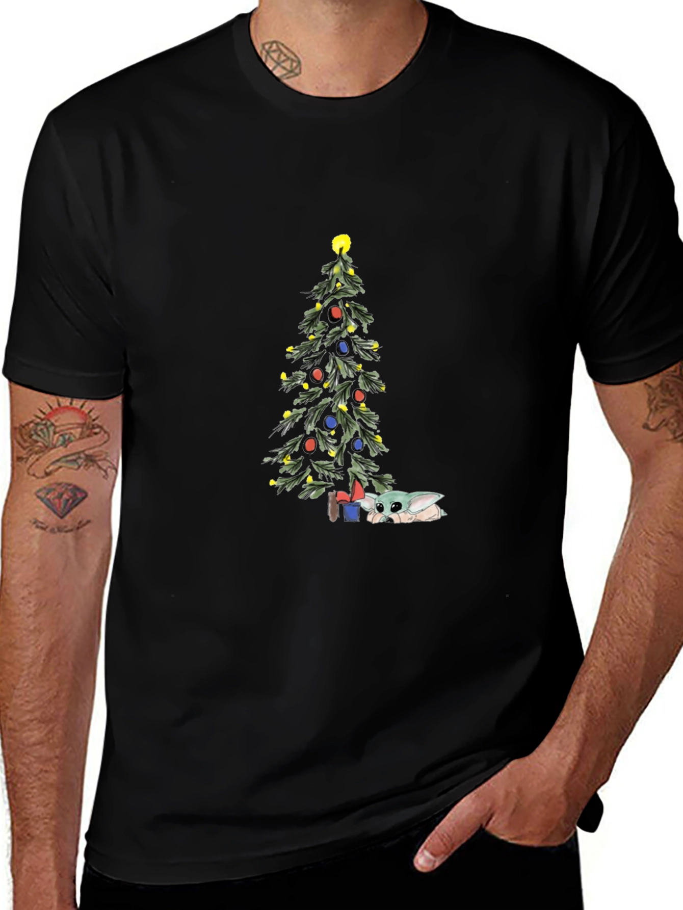 Christmas Baby Yoda Tree Black Tee