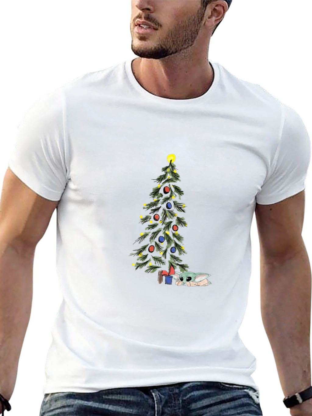 Christmas Baby Yoda Tree Black Tee
