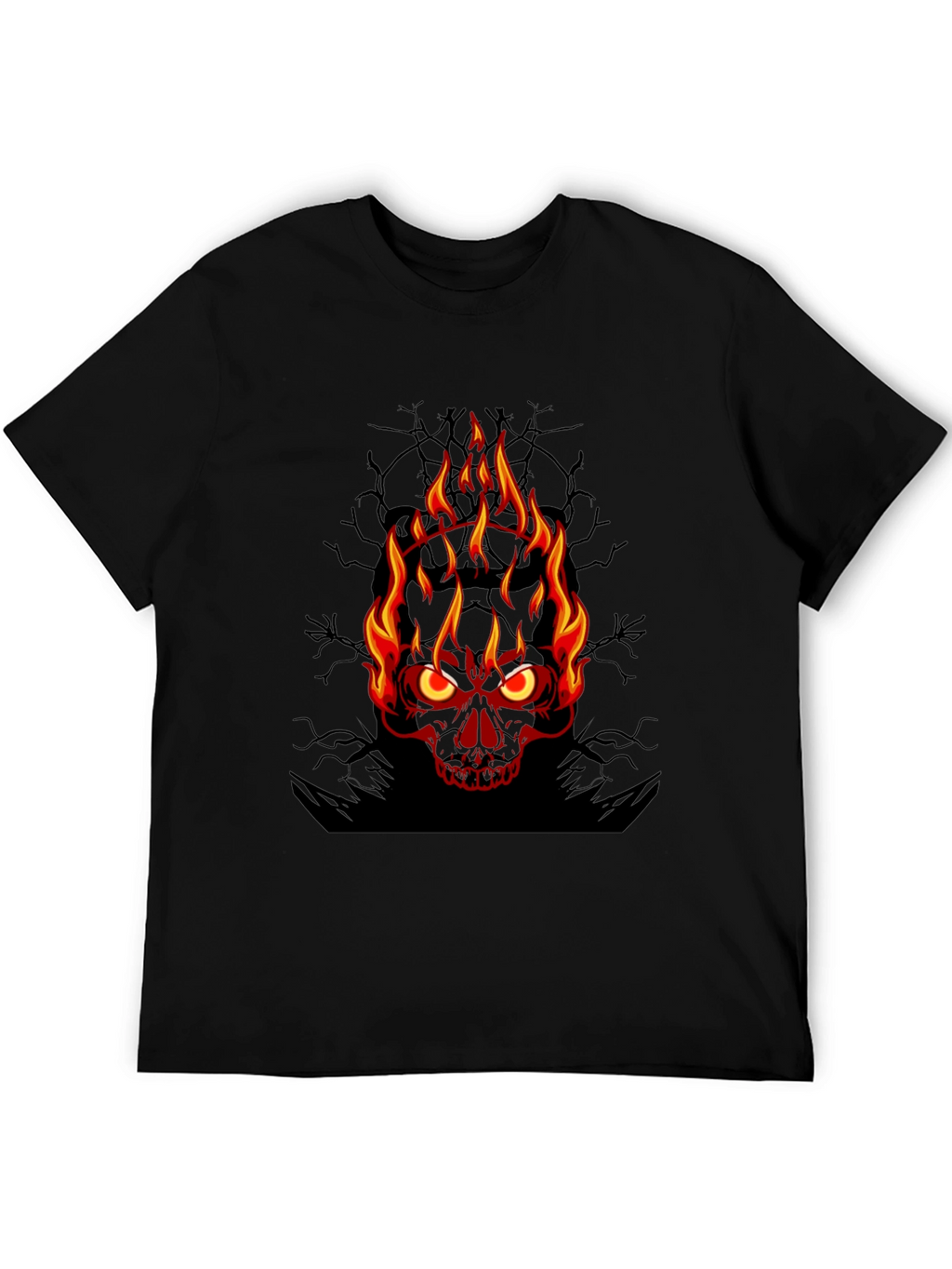 Flaming Skull Graphic Tee - Mens Black T-Shirt