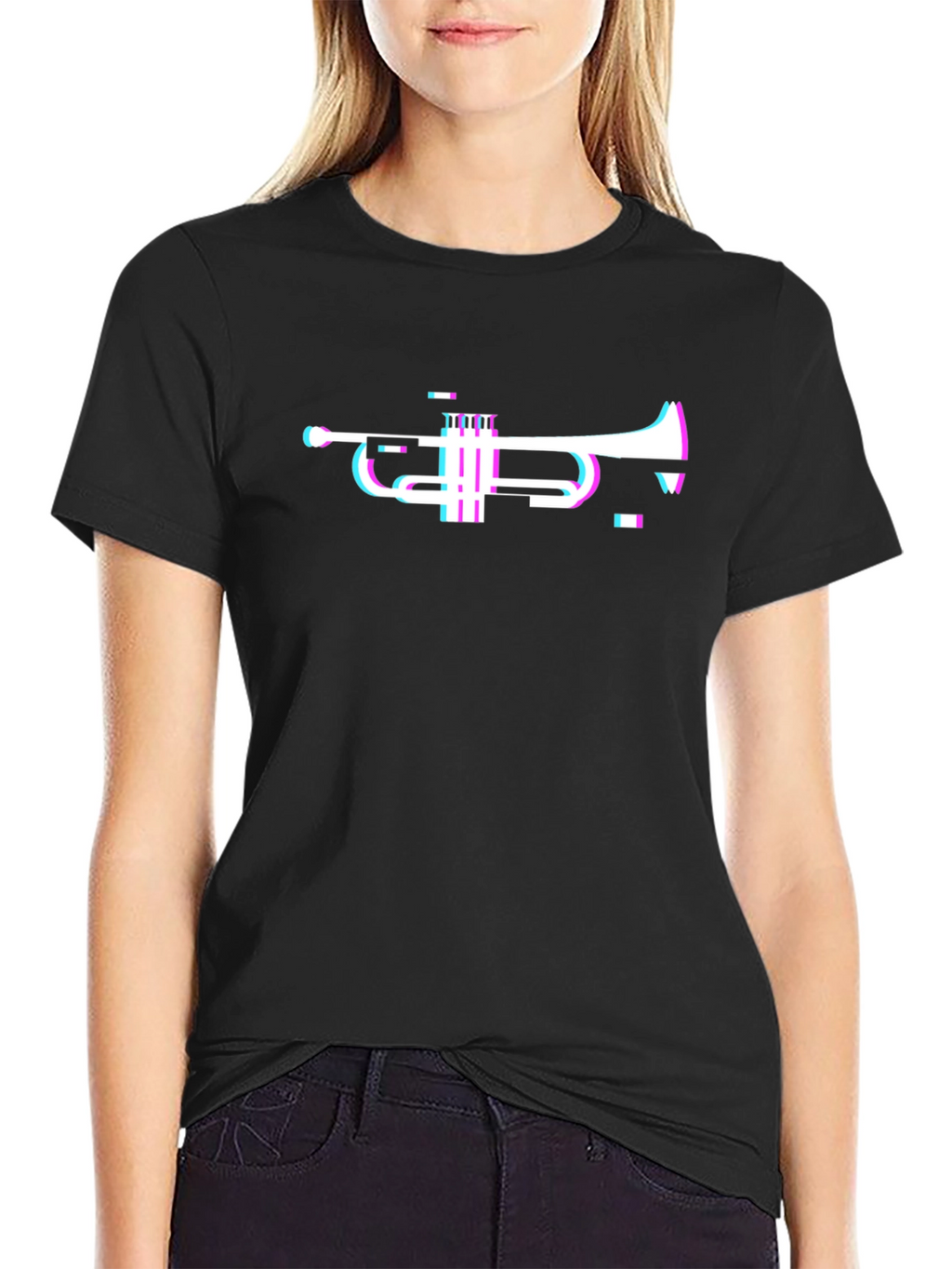 Glitch Trumpet Graphic Black T-Shirt