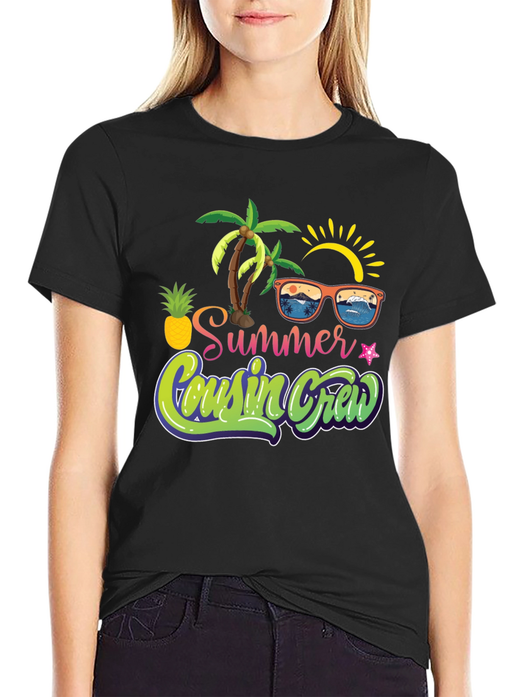 Summer Cousin Crew Black Graphic Tee