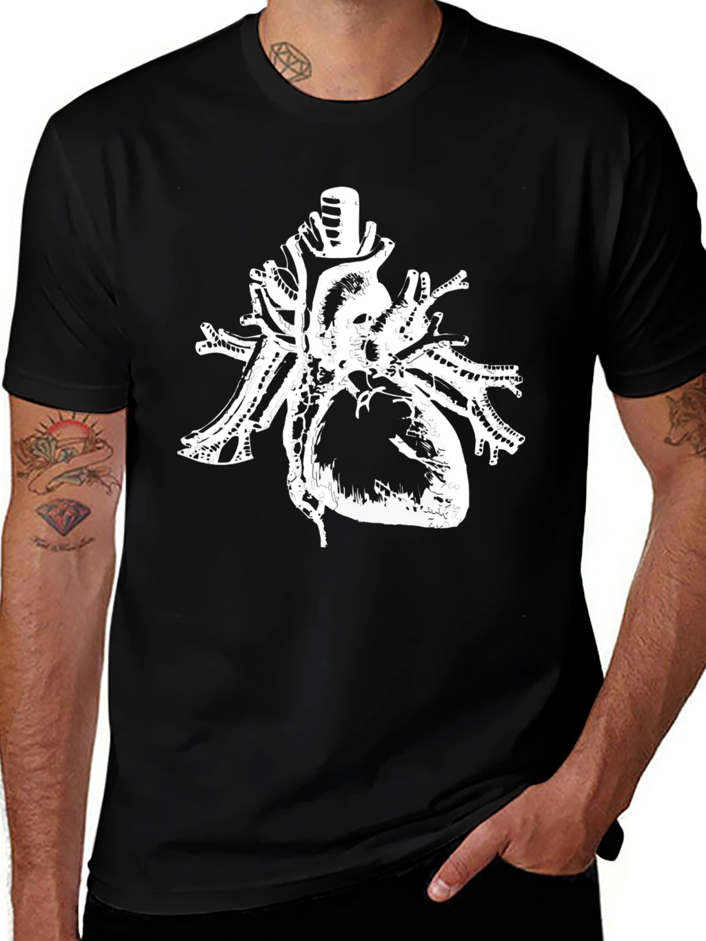 Anatomical Heart Print Black Cotton T-Shirt