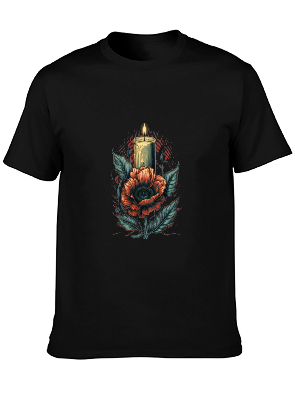 Floral Candle Print Black T-Shirt