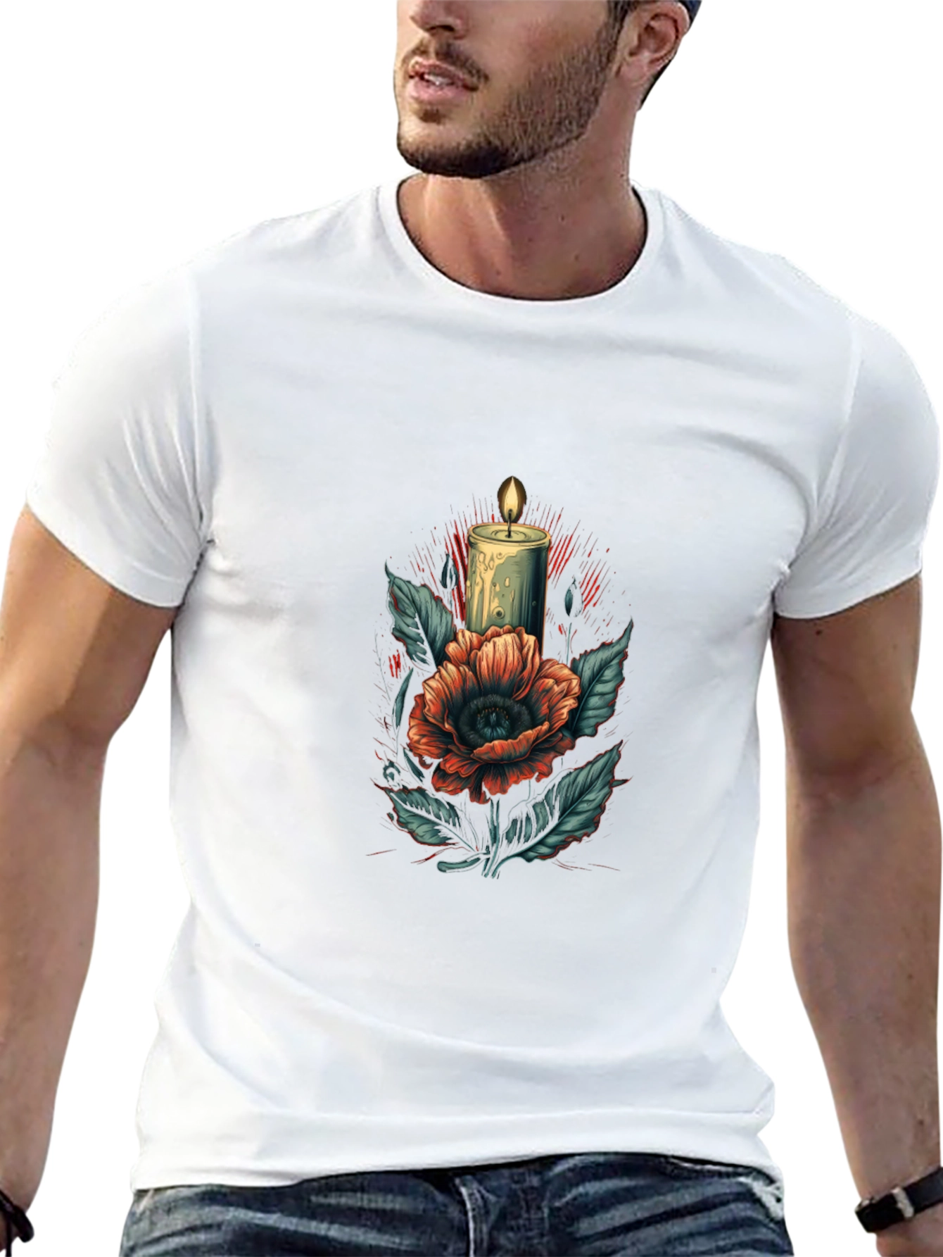 Floral Candle Print Black T-Shirt