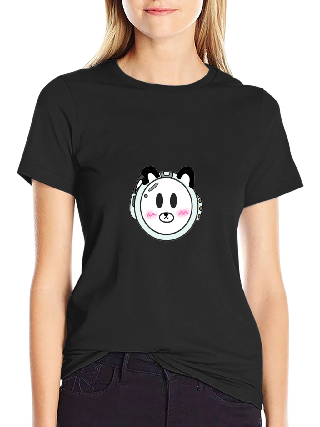 Cute Panda Astronaut Graphic T-Shirt - Black