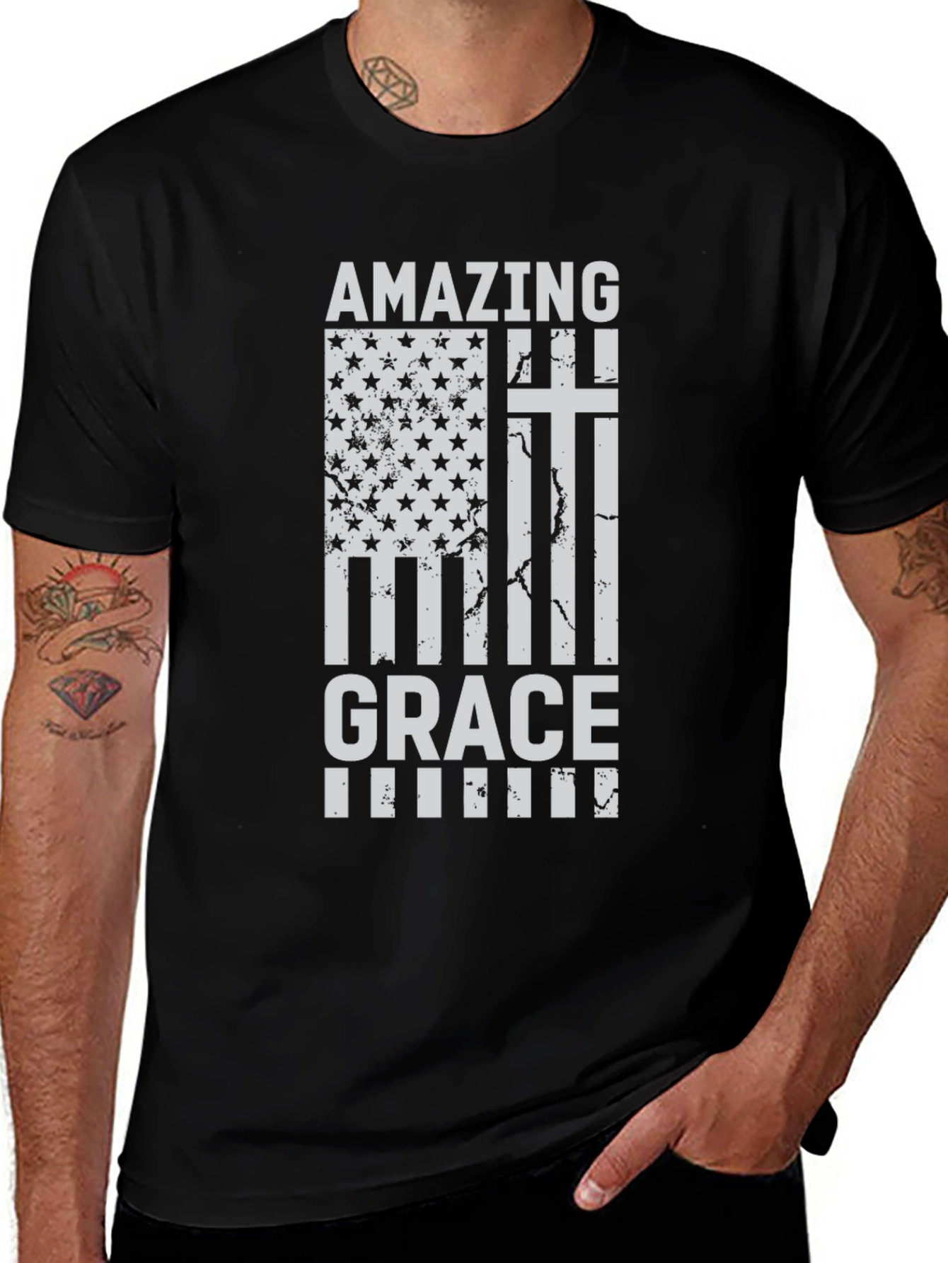 Amazing Grace Christian USA Flag T-Shirt