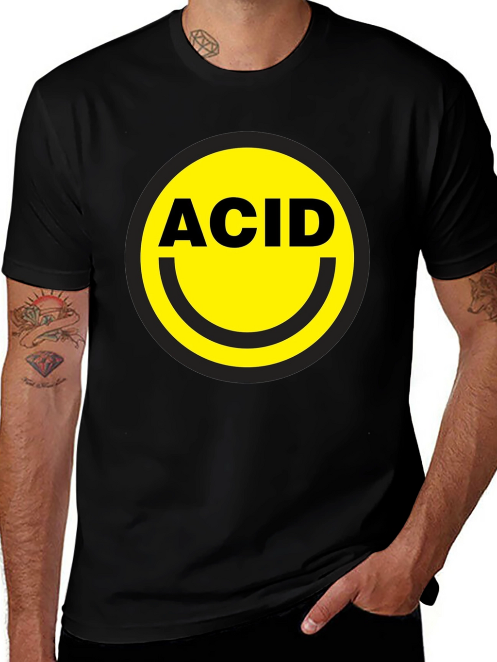 Acid Smiley Face Graphic T-Shirt - Black
