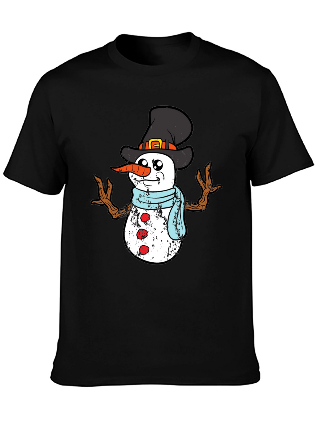 Festive Snowman Graphic Tee - Black