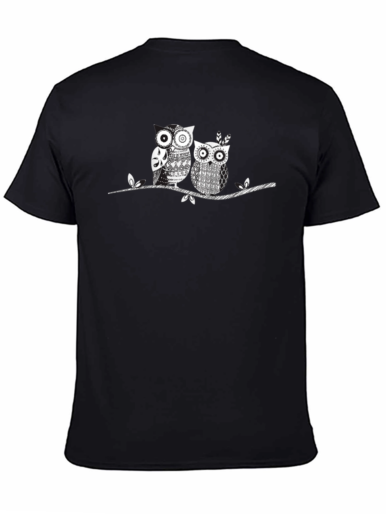 Owl Couple Graphic Print Black Tee