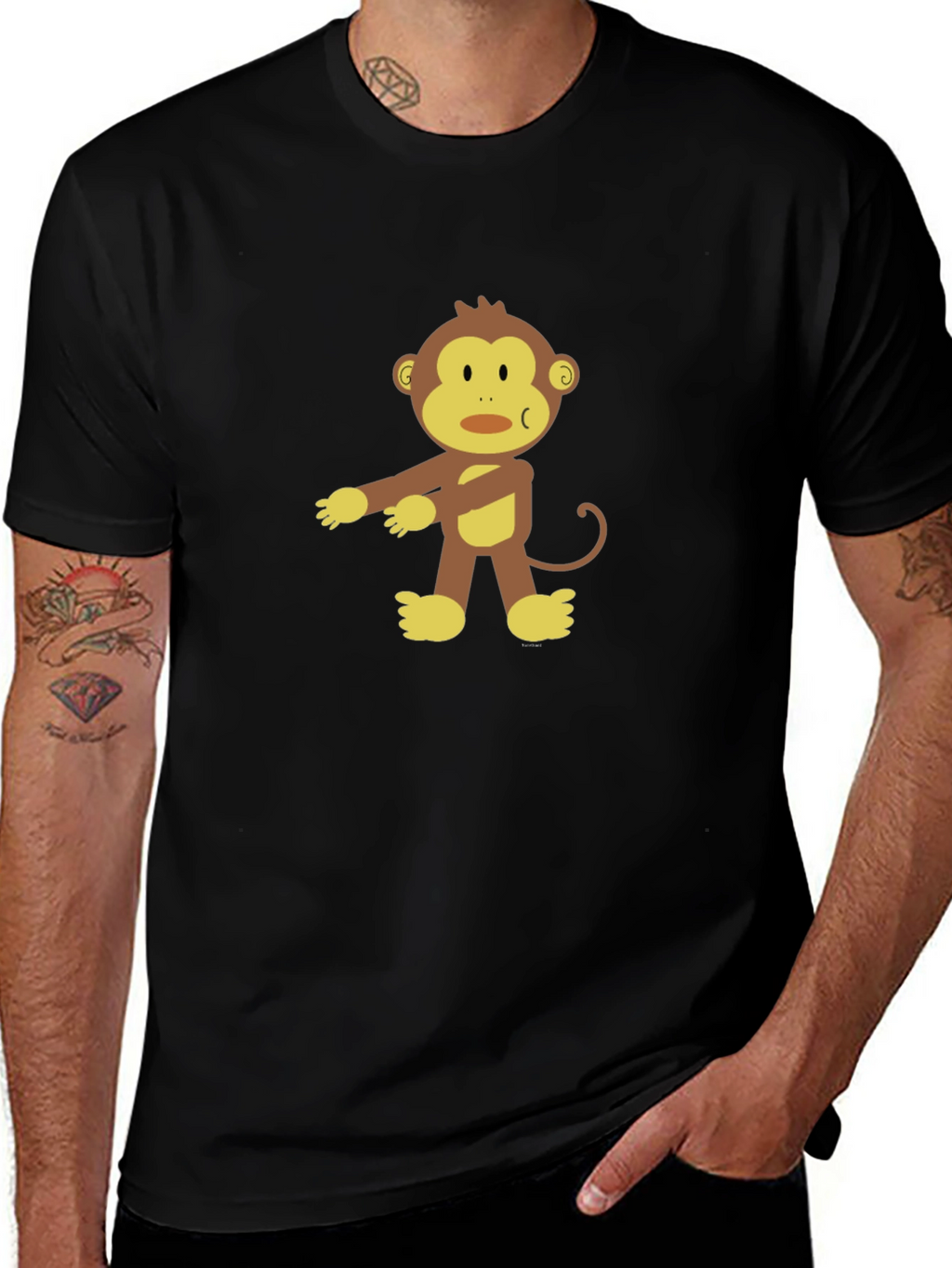 Cartoon Monkey Graphic Black T-Shirt
