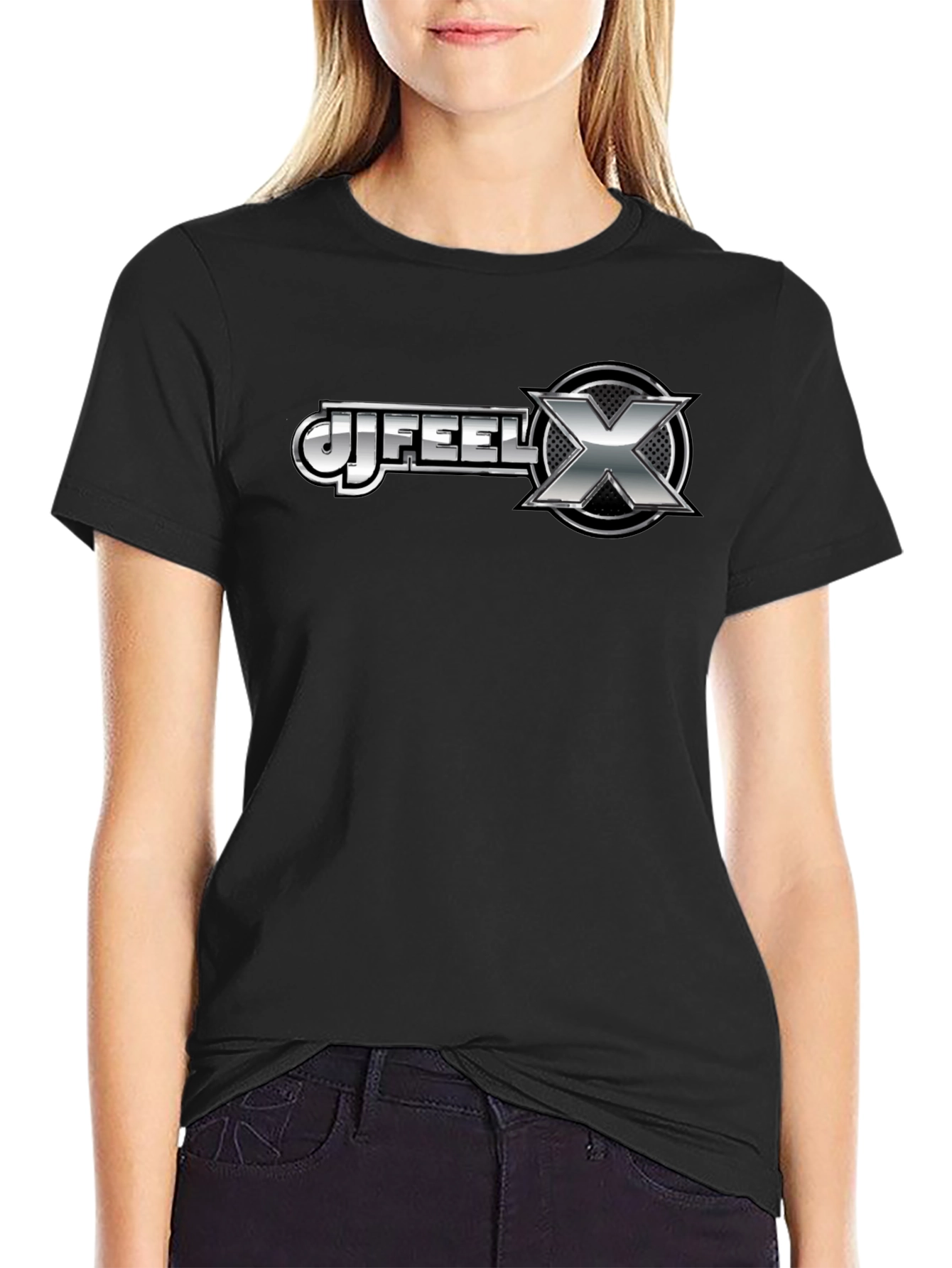 Uj Feel X Graphic T-Shirt - Black Cotton Blend
