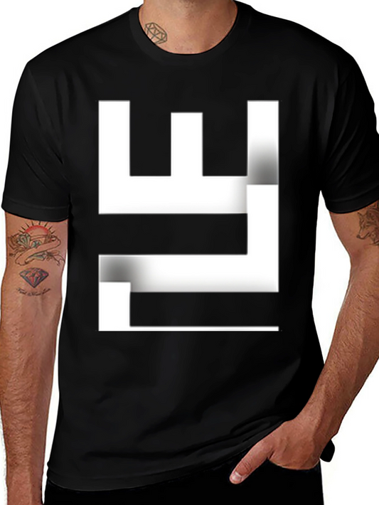 Abstract White Design Black T-Shirt