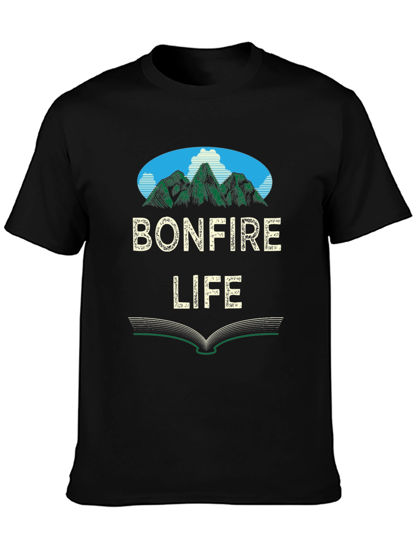 Bonfire Life Graphic T-Shirt - Mountain Scene Design