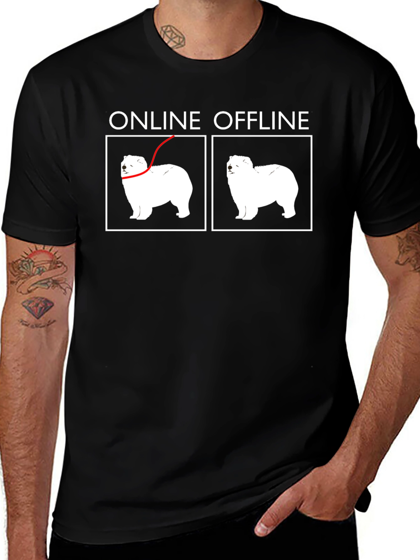 Online Offline Dog Graphic T-Shirt