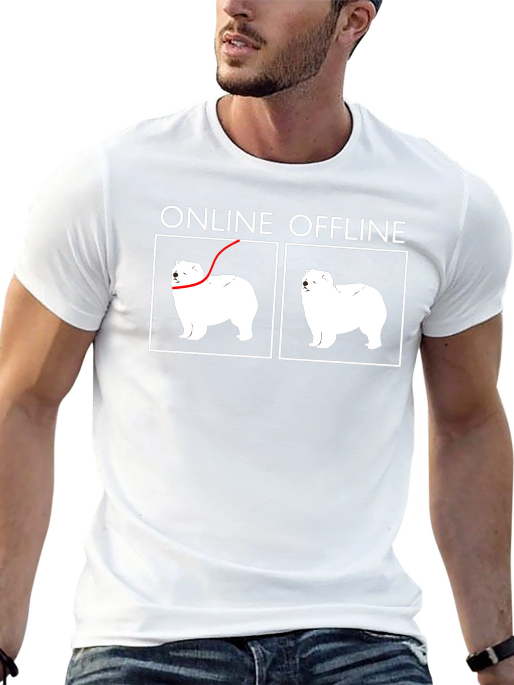 Online Offline Dog Graphic T-Shirt