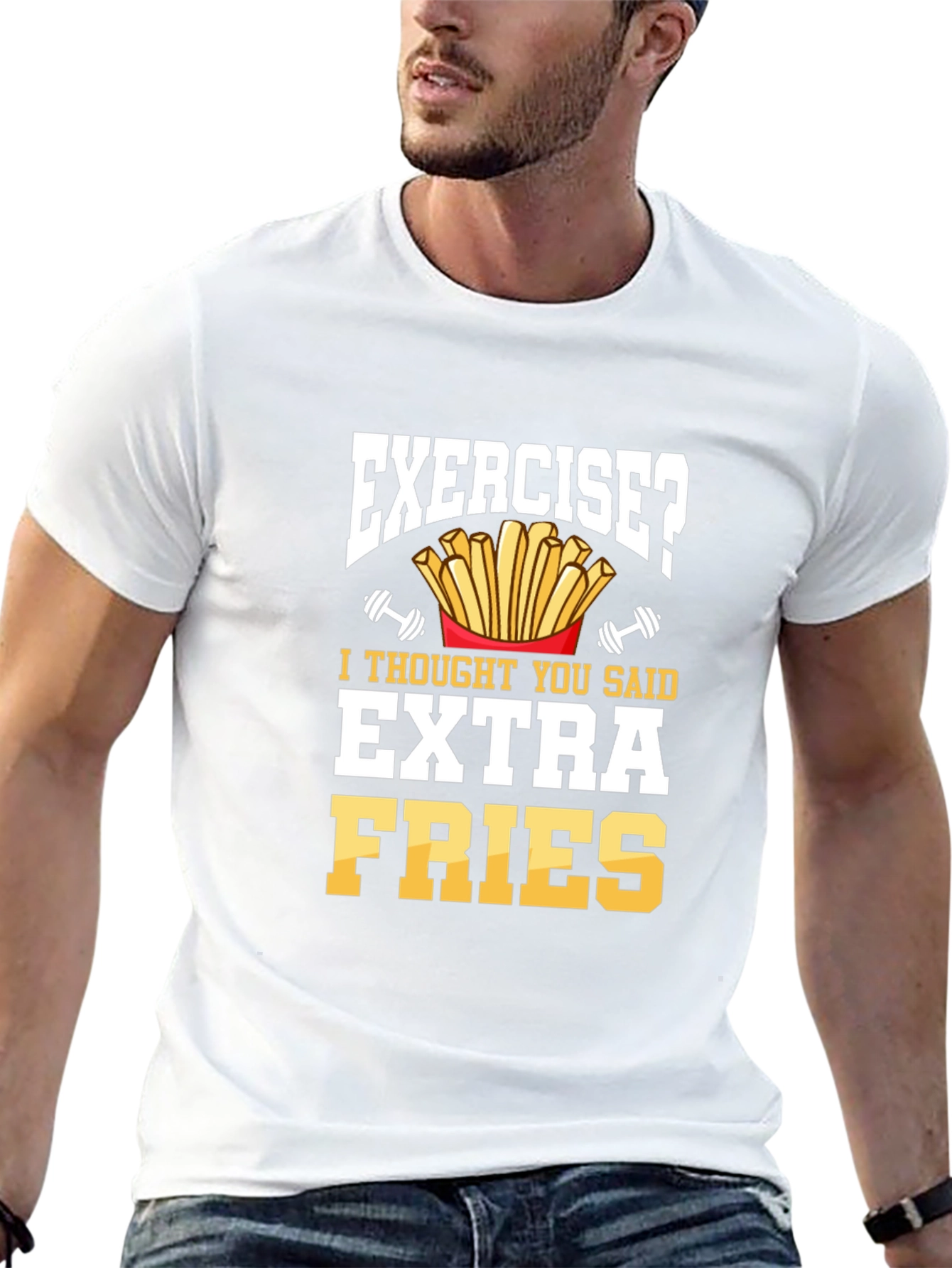 Exercise Extra Fries Funny Mens Graphic T-Shirt