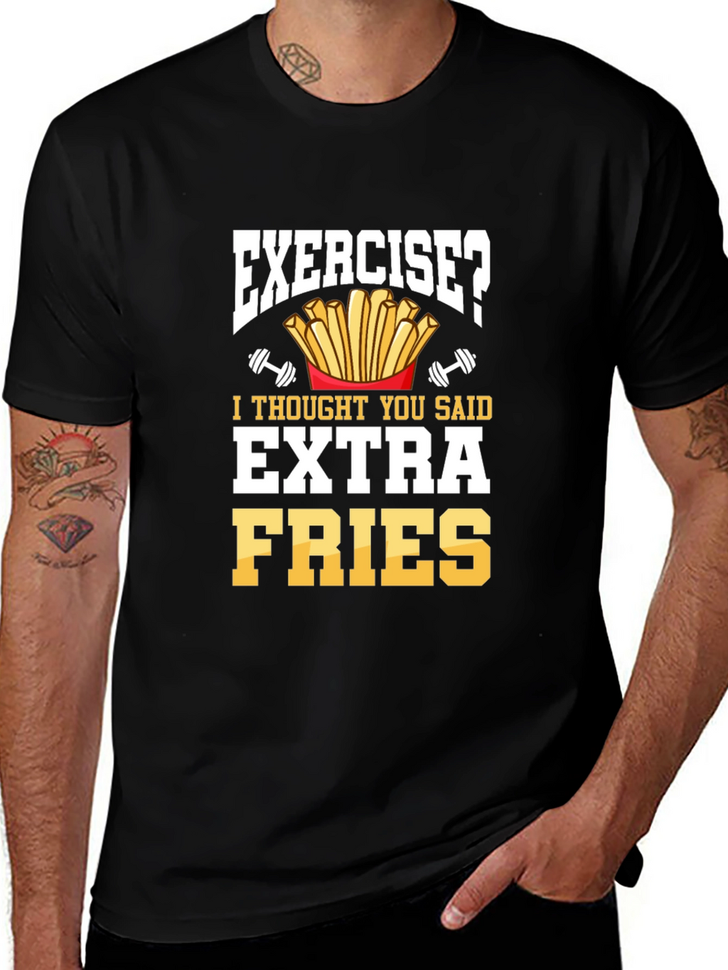 Exercise Extra Fries Funny Mens Graphic T-Shirt