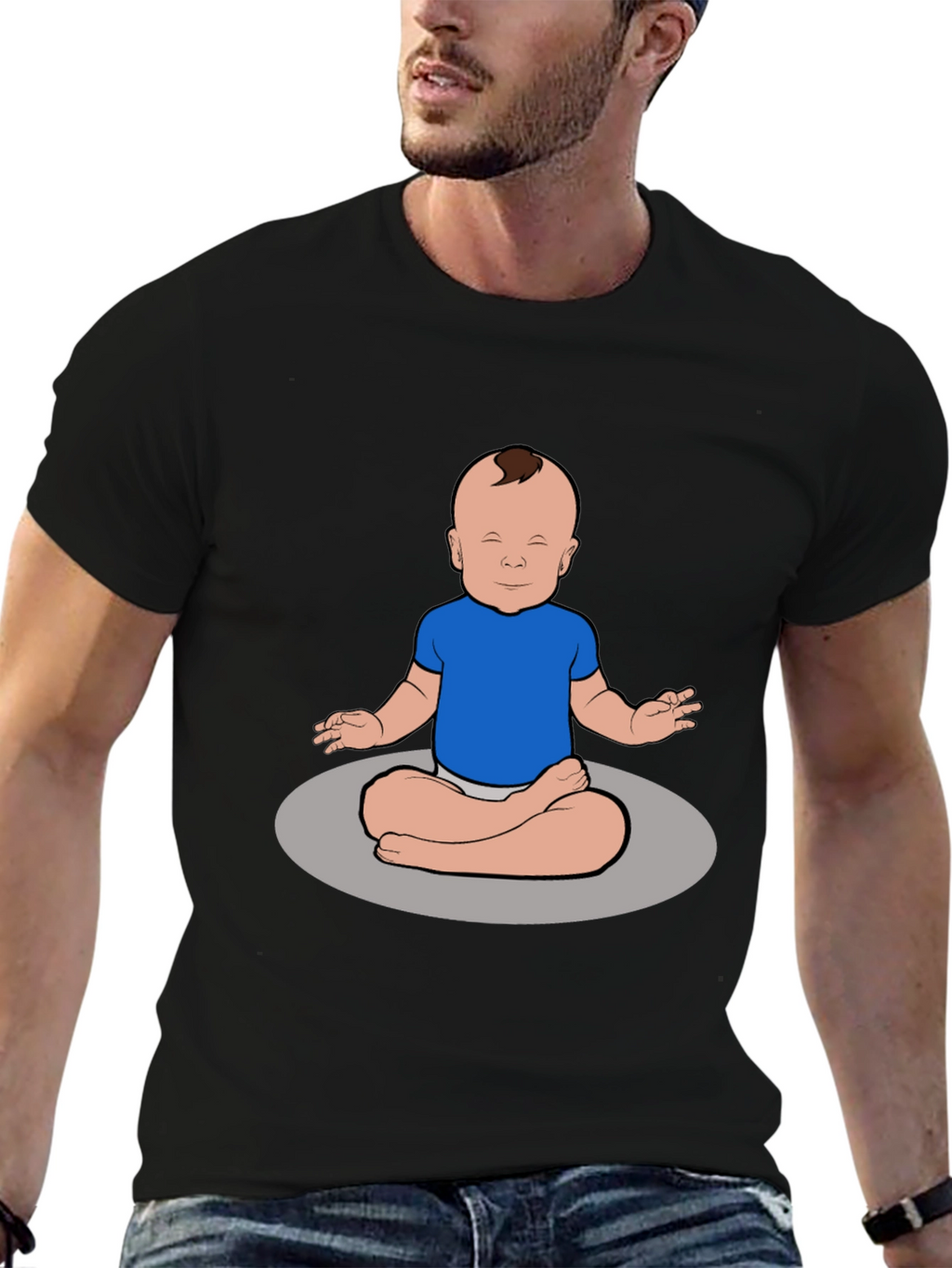 Zen Baby Black T-Shirt - Meditating Infant Design