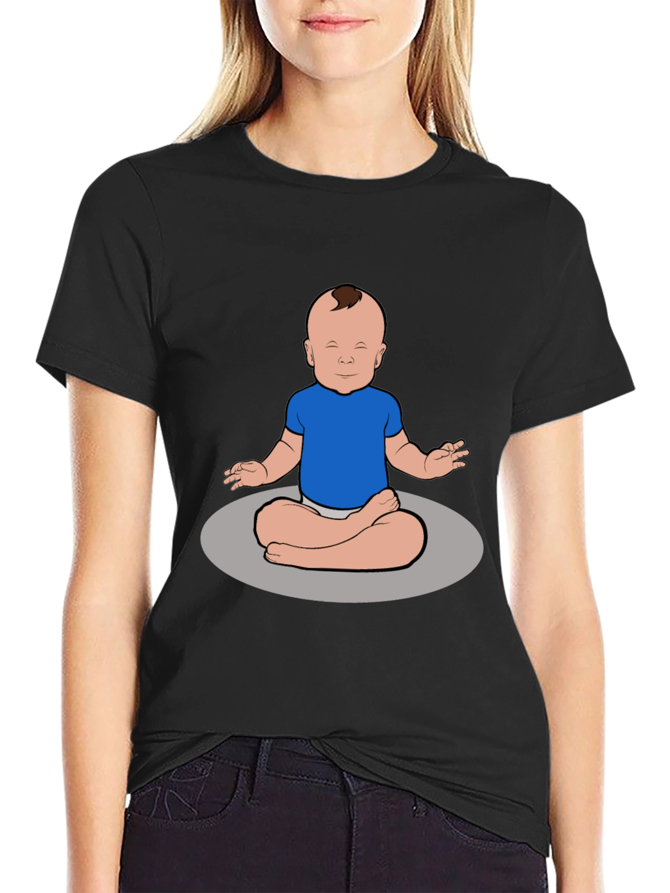 Zen Baby Black T-Shirt - Meditating Infant Design
