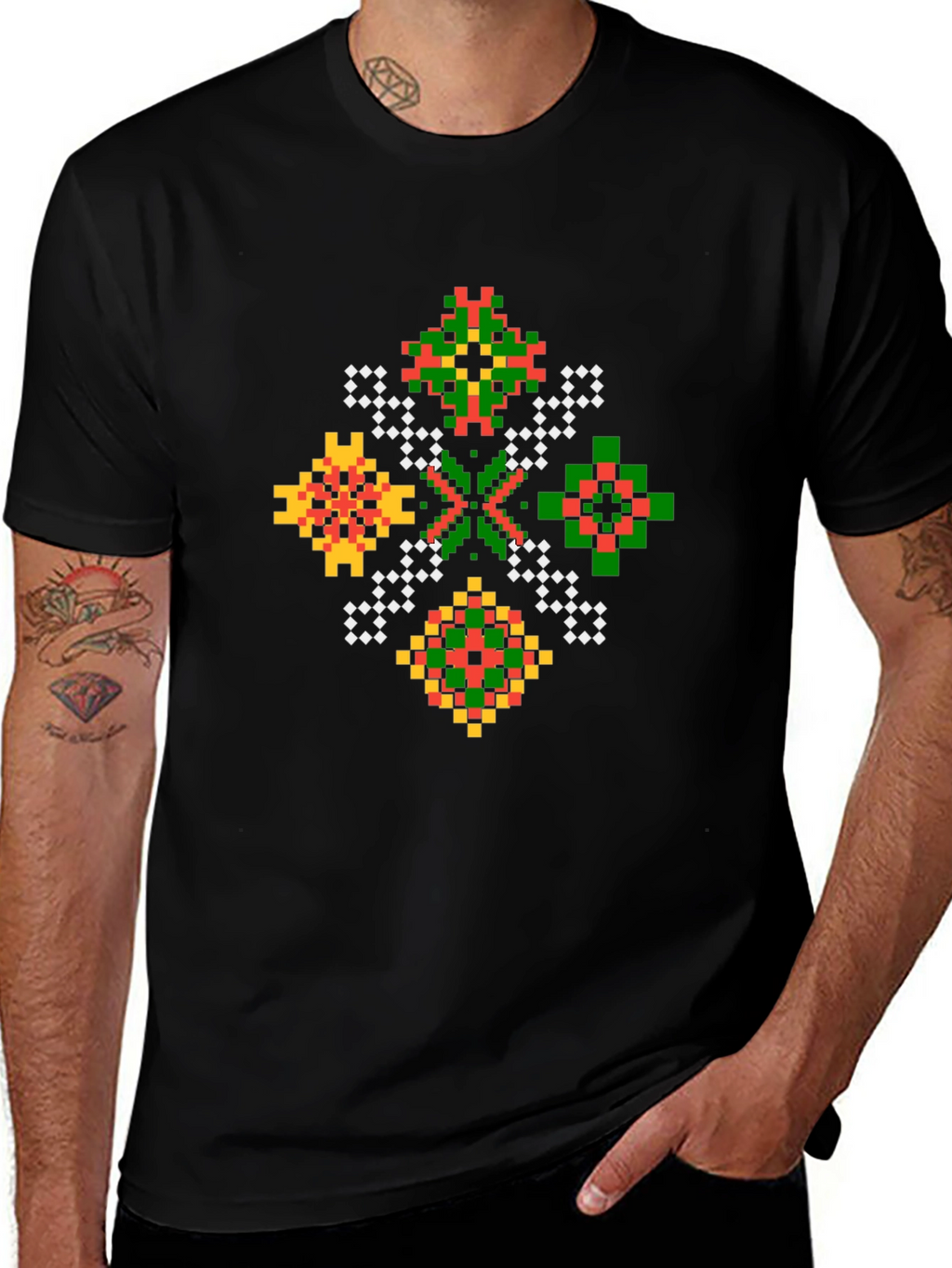 Pixel Art Geometric Black T-Shirt