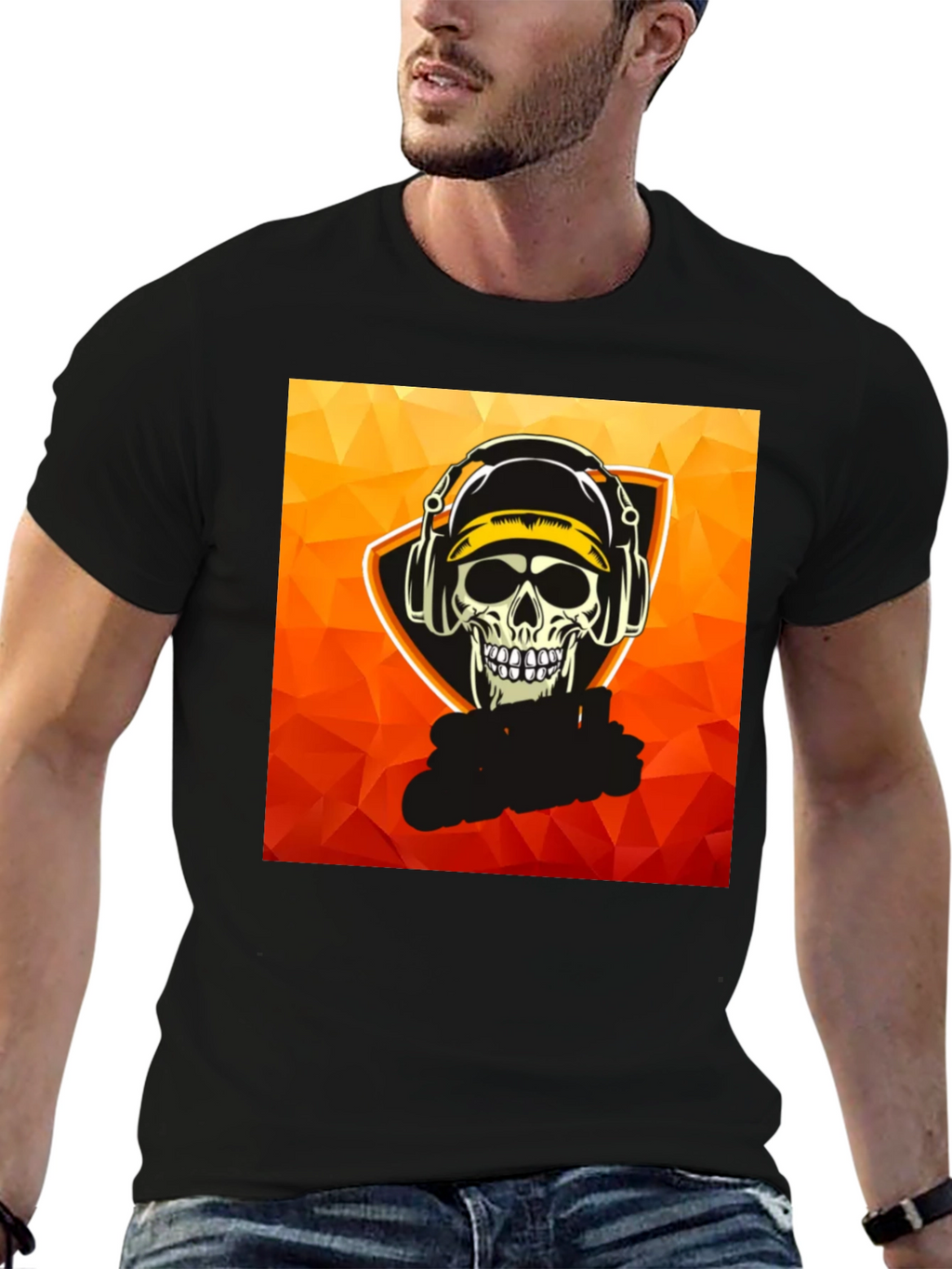 Skull Gamer Graphic Tee - Black Cotton T-Shirt
