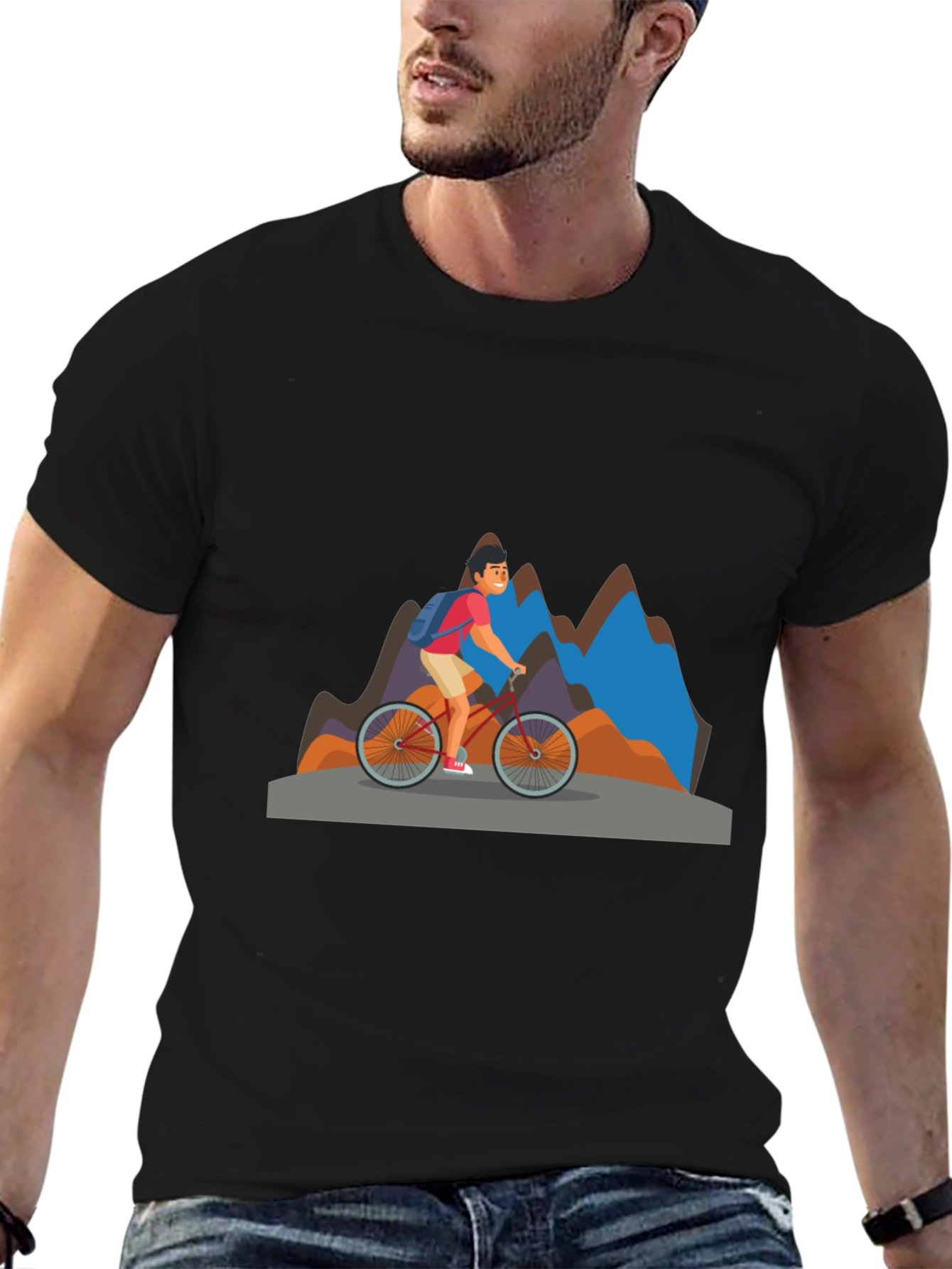 Mountain Biker Graphic Tee - Black Cotton Blend