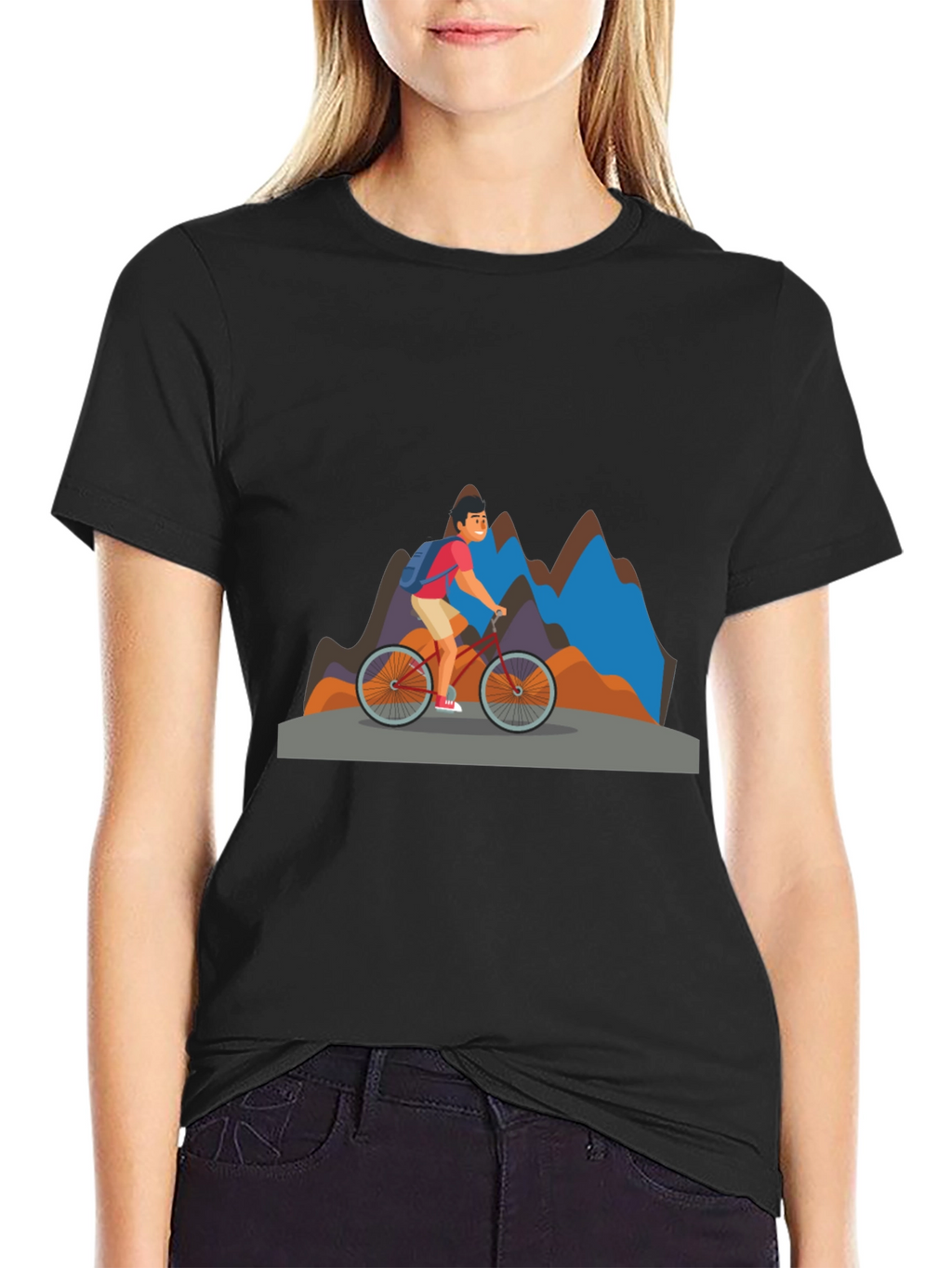Mountain Biker Graphic Tee - Black Cotton Blend