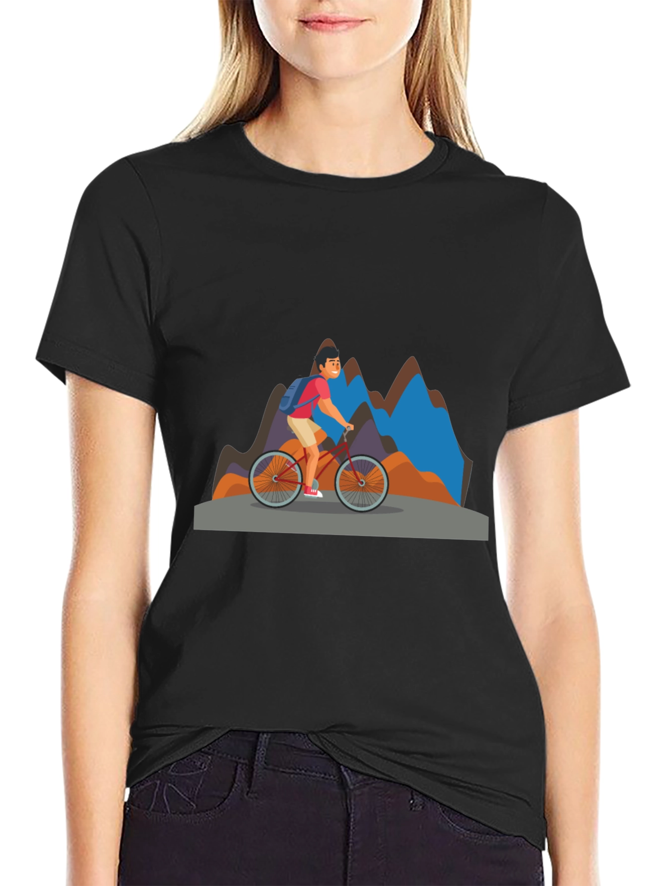 Mountain Biker Graphic Tee - Black Cotton Blend