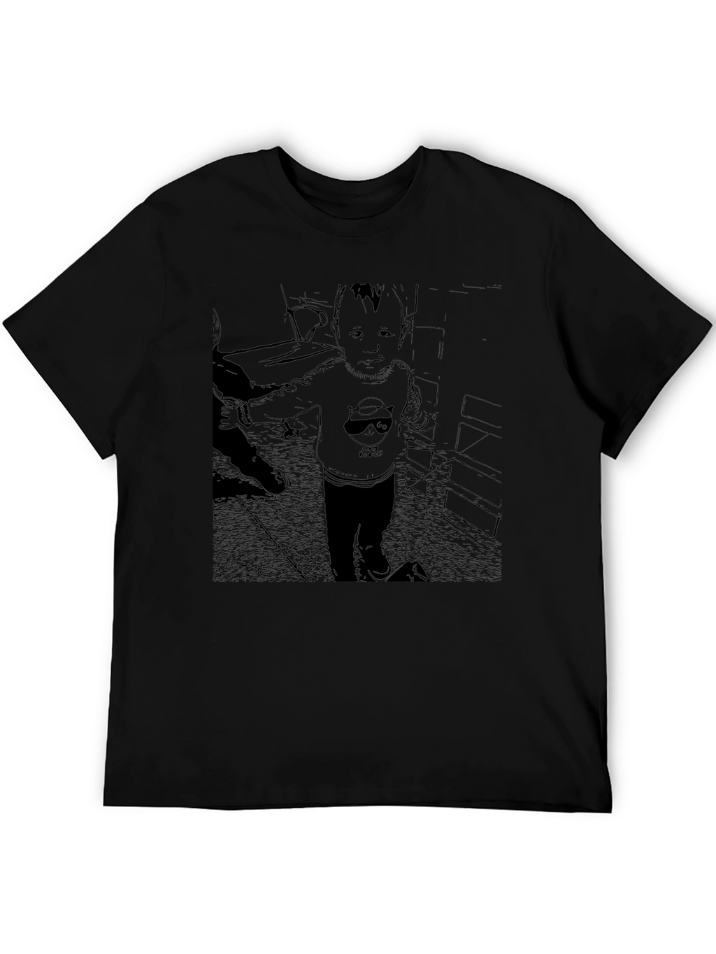 Black Graphic T-Shirt with Baby Print