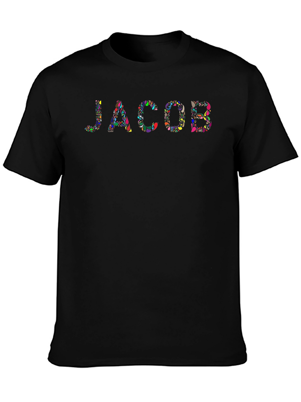 Personalized Jacob Floral Pattern Black T-Shirt