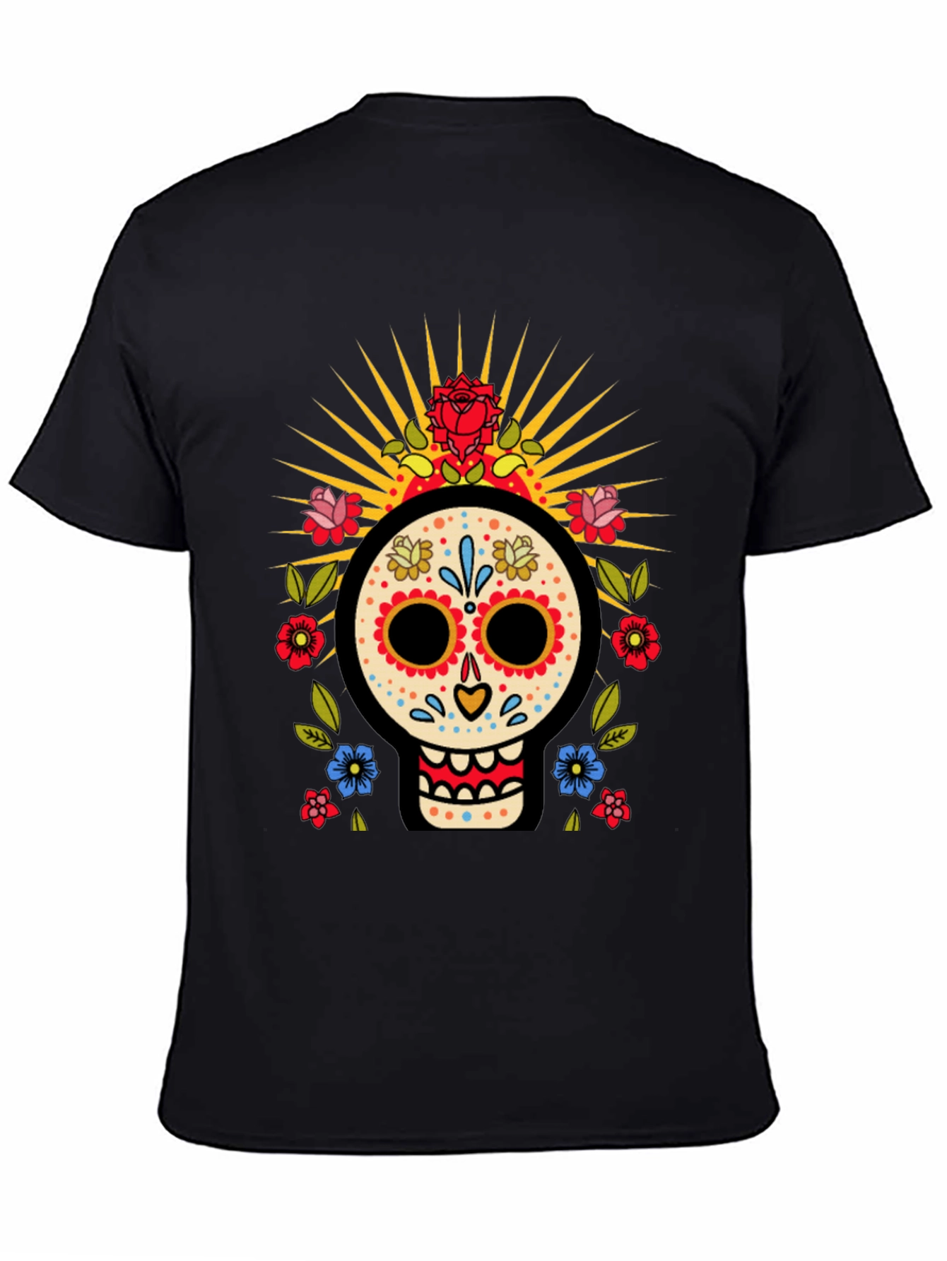 Day of the Dead Skull T-Shirt - Floral Sugar Skull Design