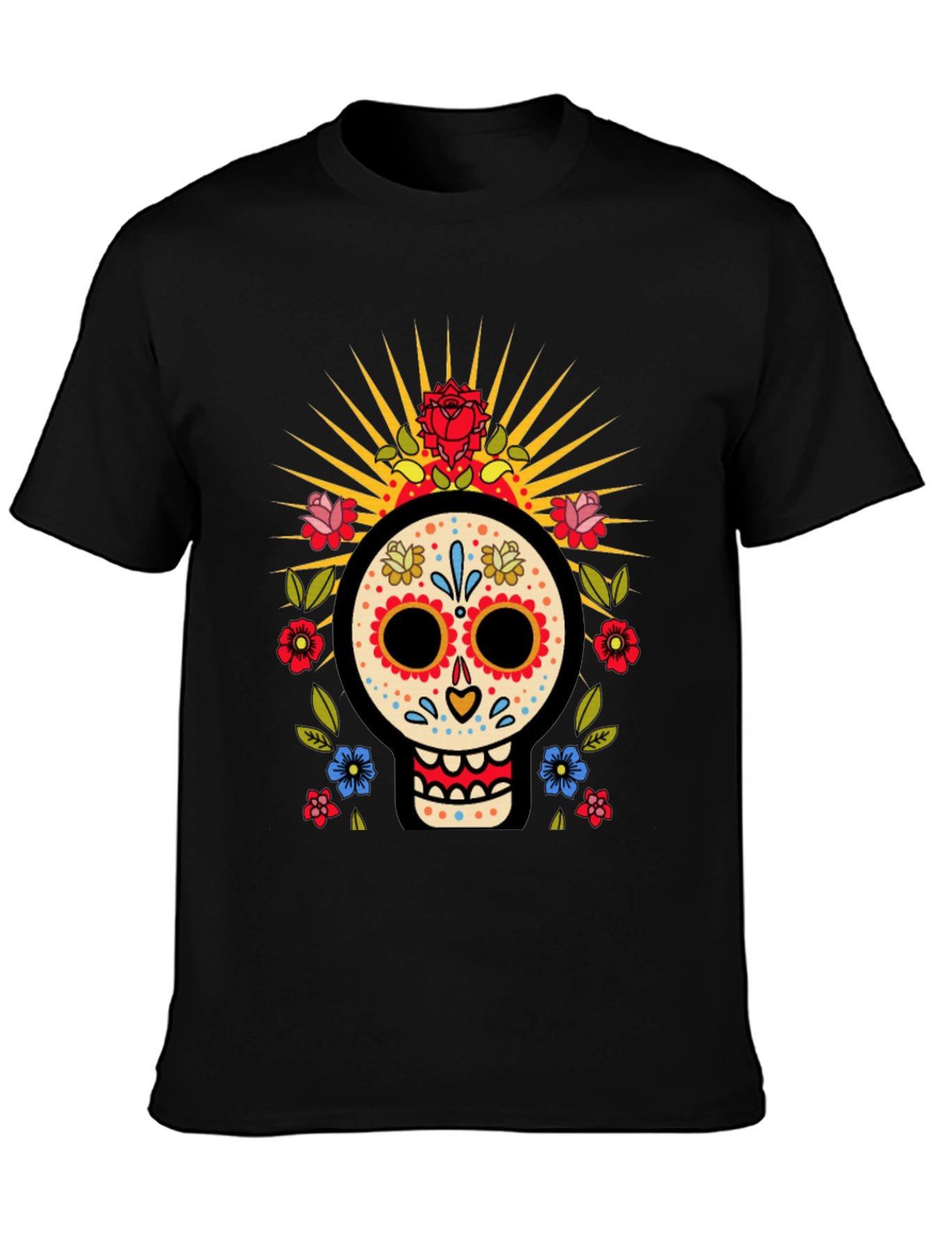 Day of the Dead Skull T-Shirt - Floral Sugar Skull Design