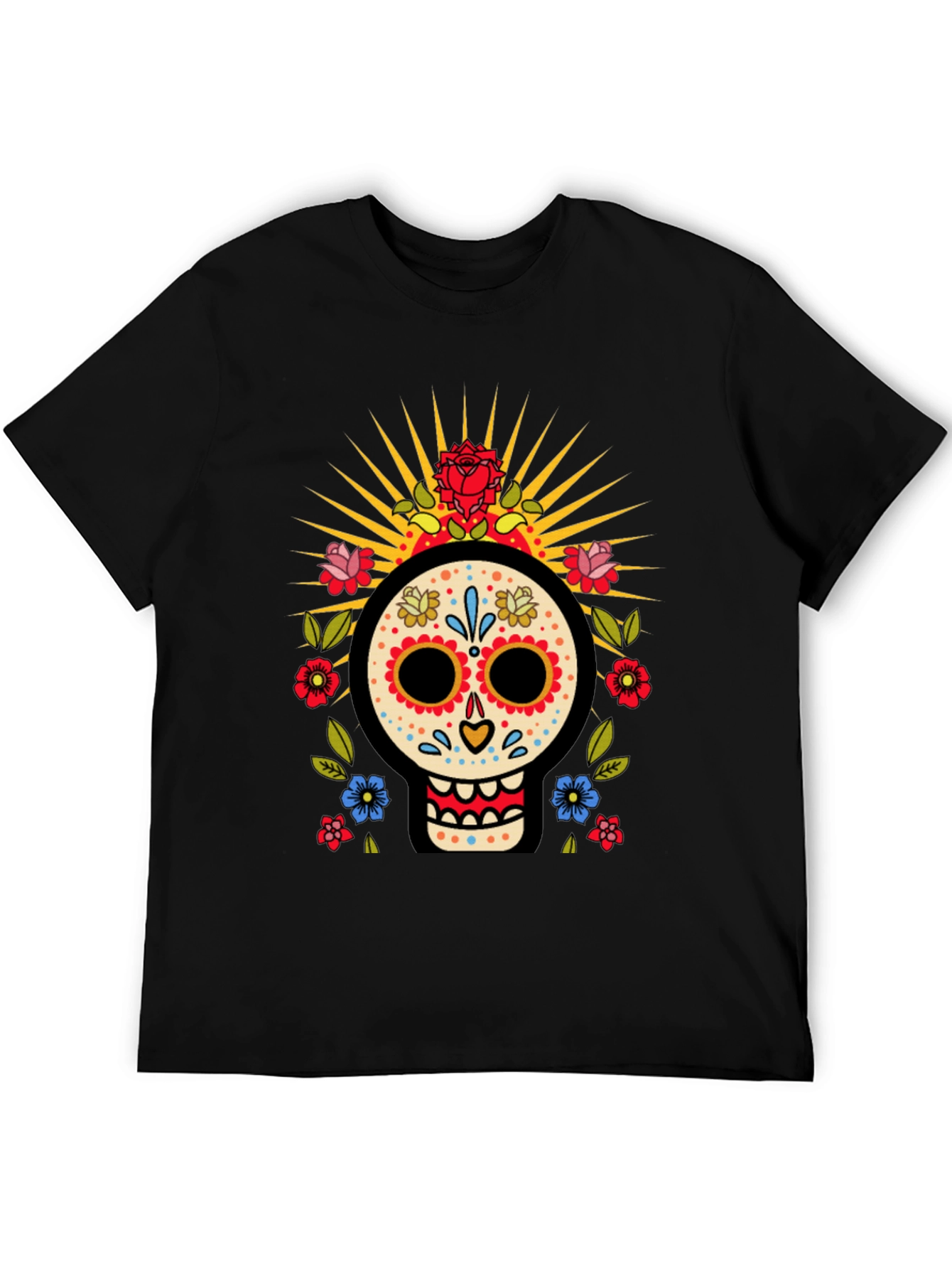 Day of the Dead Skull T-Shirt - Floral Sugar Skull Design