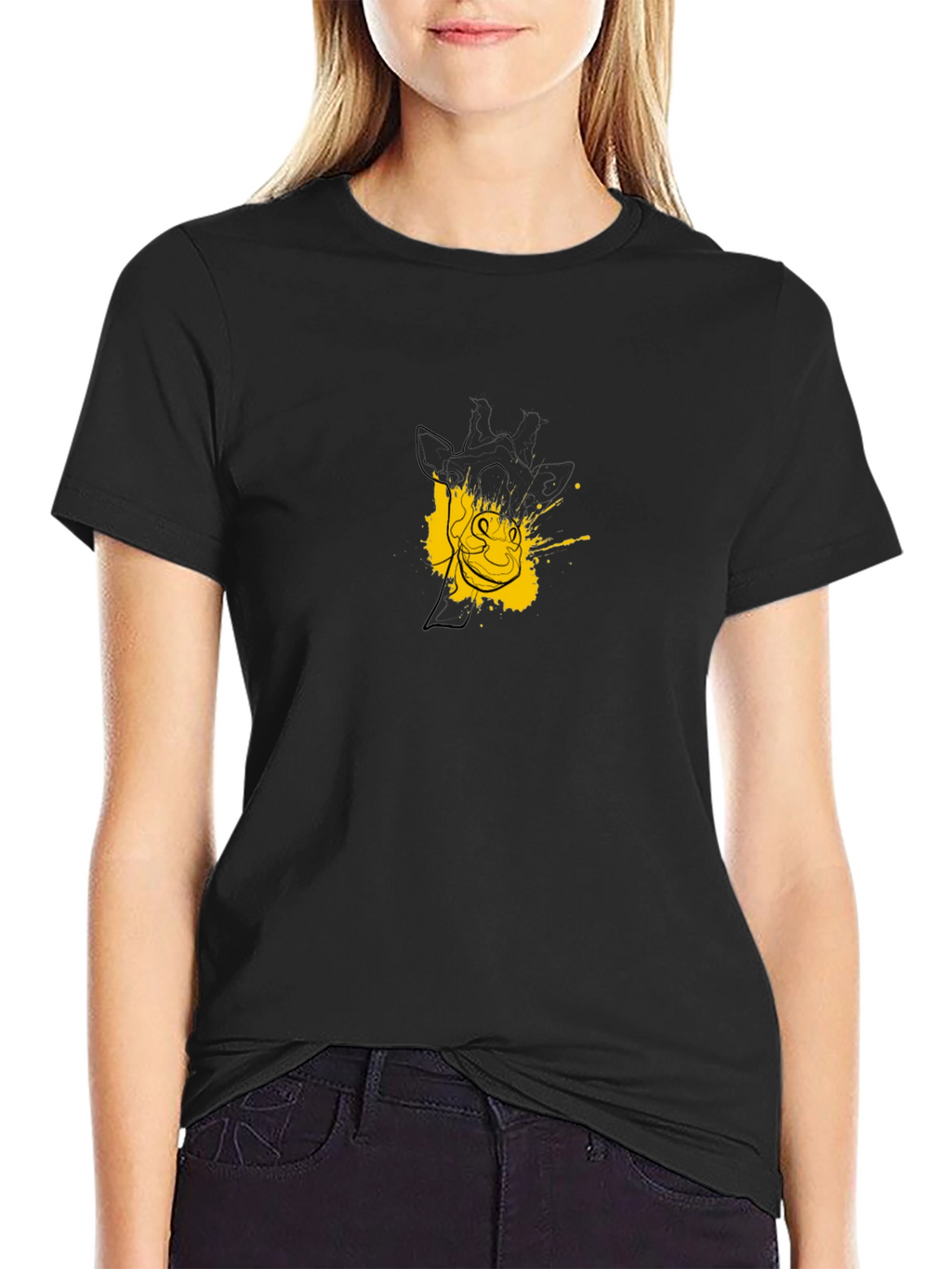 Mens Black Giraffe Graphic Tee