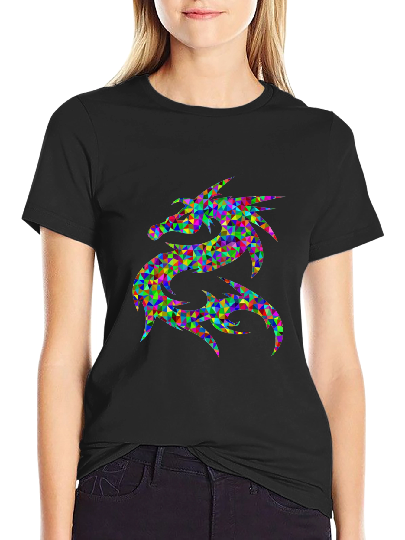 Geometric Dragon Graphic Tee - Black