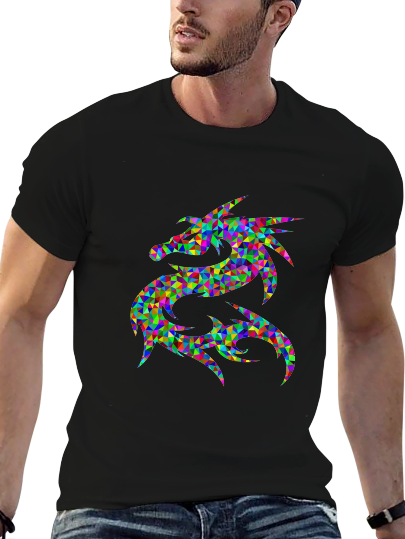 Geometric Dragon Graphic Tee - Black