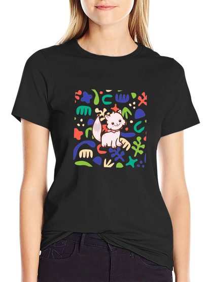 Abstract Cat Graphic Black T-Shirt
