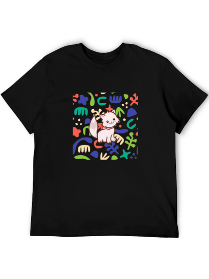Abstract Cat Graphic Black T-Shirt