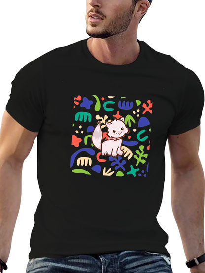 Abstract Cat Graphic Black T-Shirt