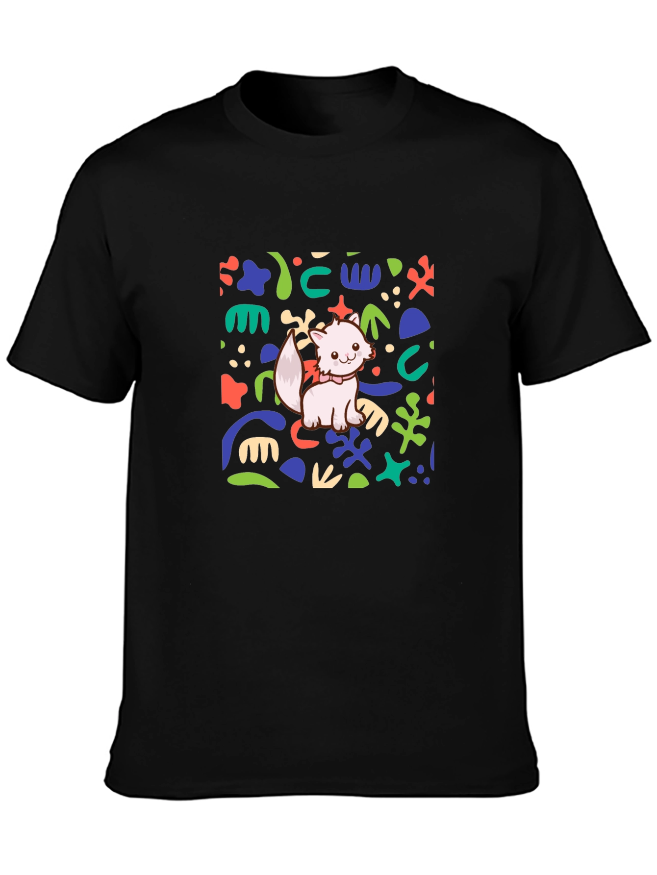 Abstract Cat Graphic Black T-Shirt