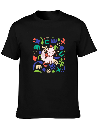Abstract Cat Graphic Black T-Shirt
