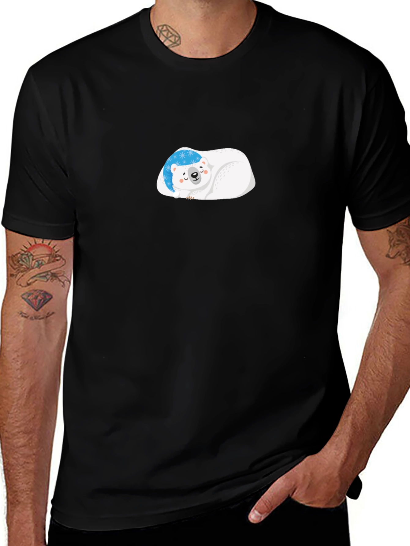 Cute Polar Bear Graphic Black T-Shirt