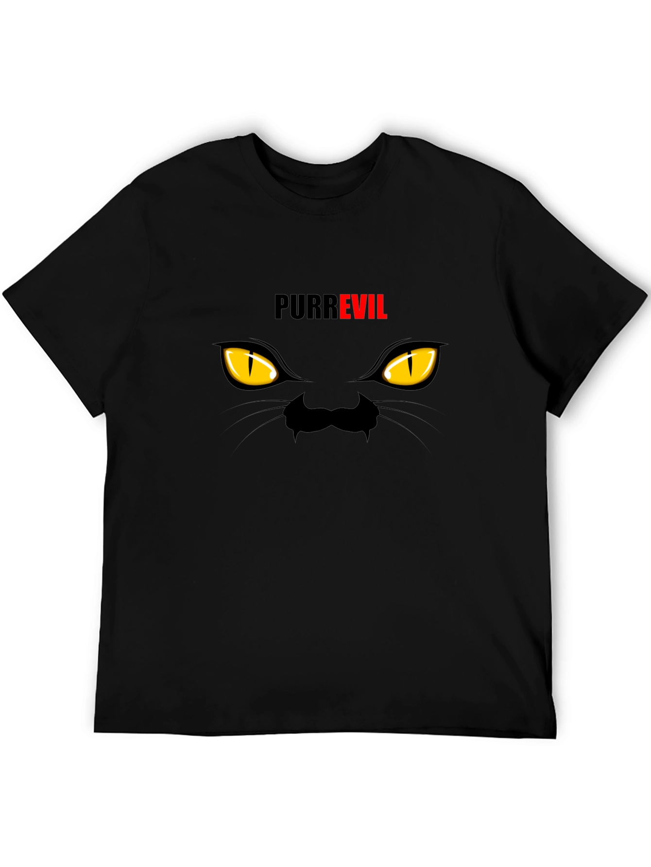 Purr Evil Cat Eyes Graphic T-Shirt - Black
