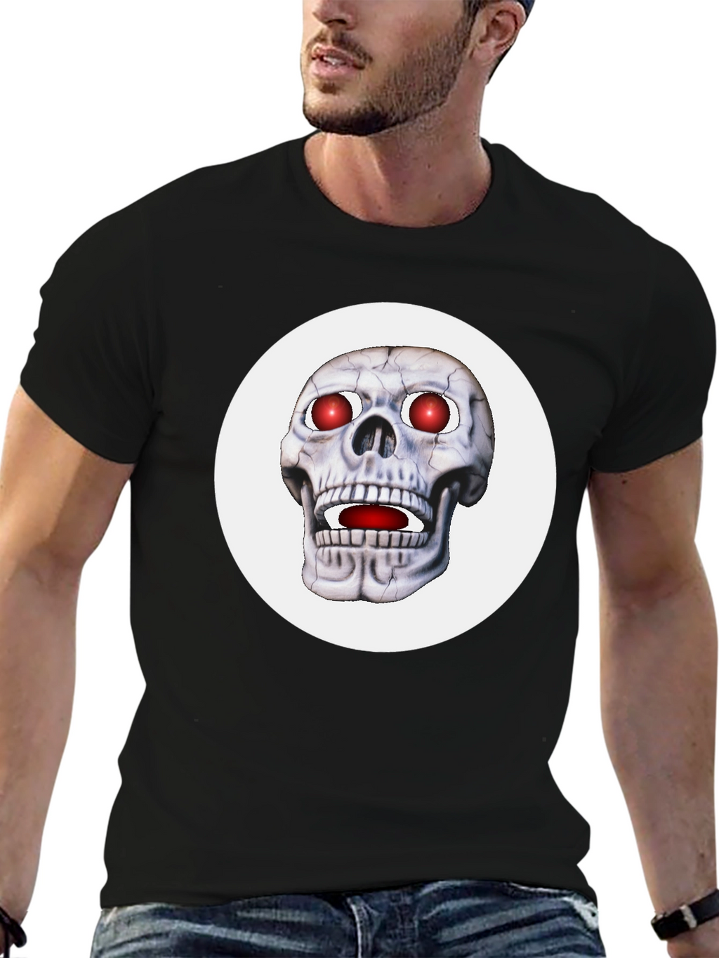 Mens Black T-Shirt with Glowing Skull Design