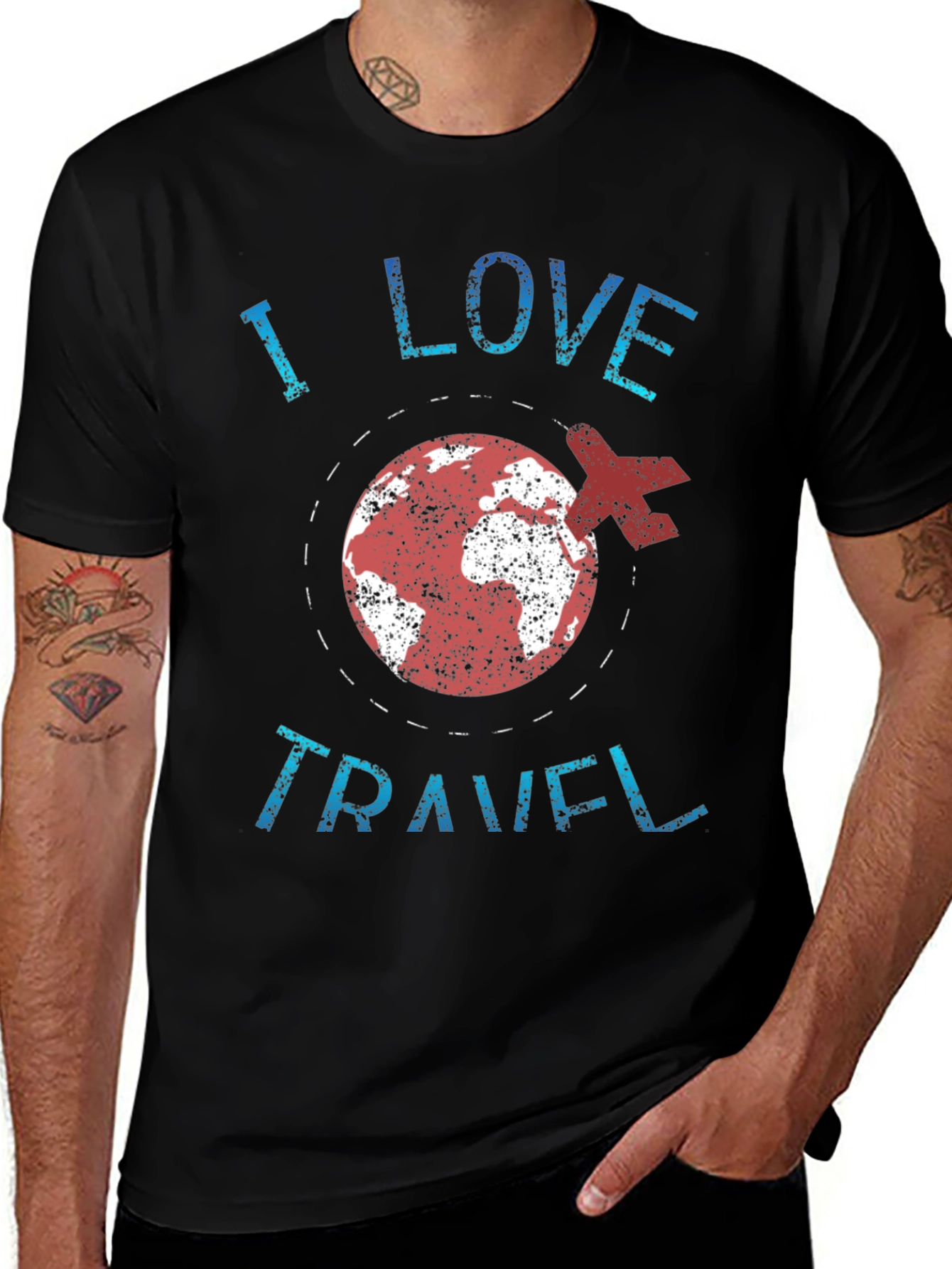 I Love Travel T-Shirt - Airplane & Earth Graphic Tee