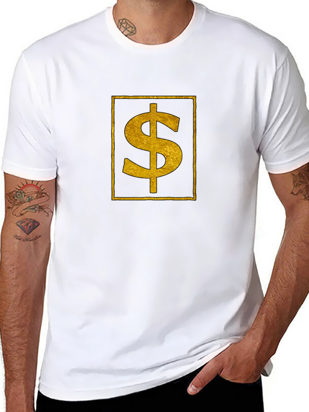 Gold Dollar Sign Black T-Shirt