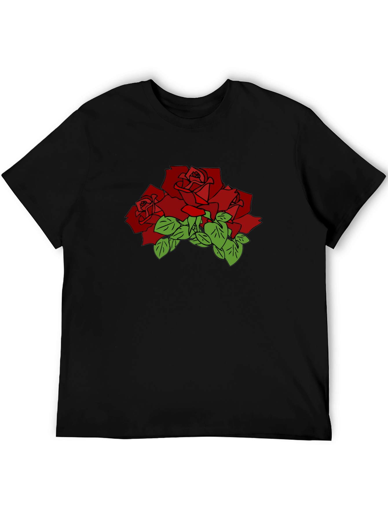 Black T-Shirt with Red Rose Graphic