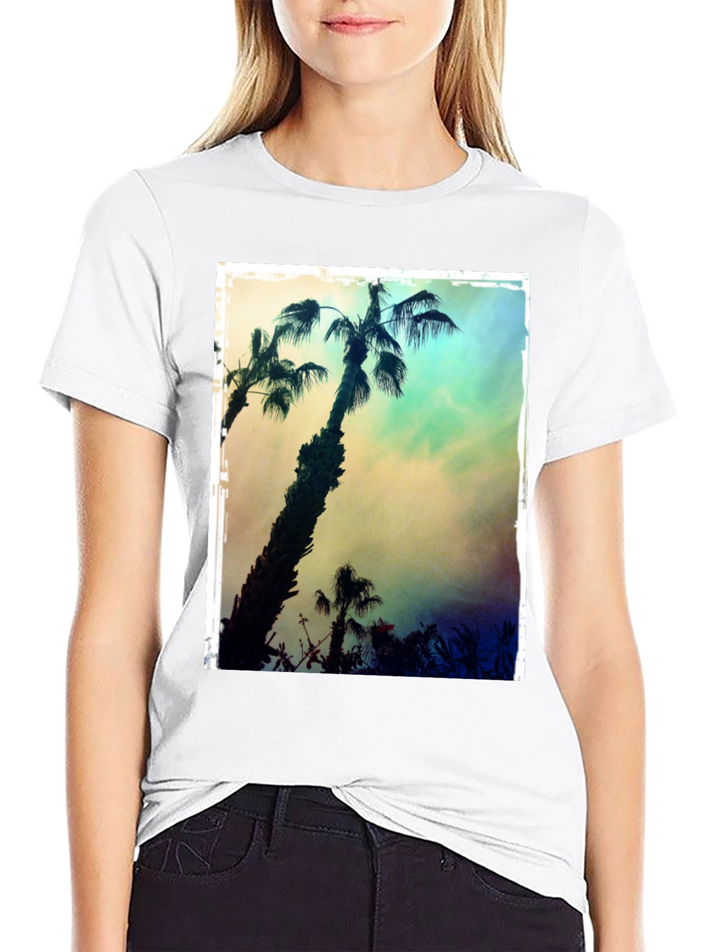 Tropical Palm Tree Print Black T-Shirt