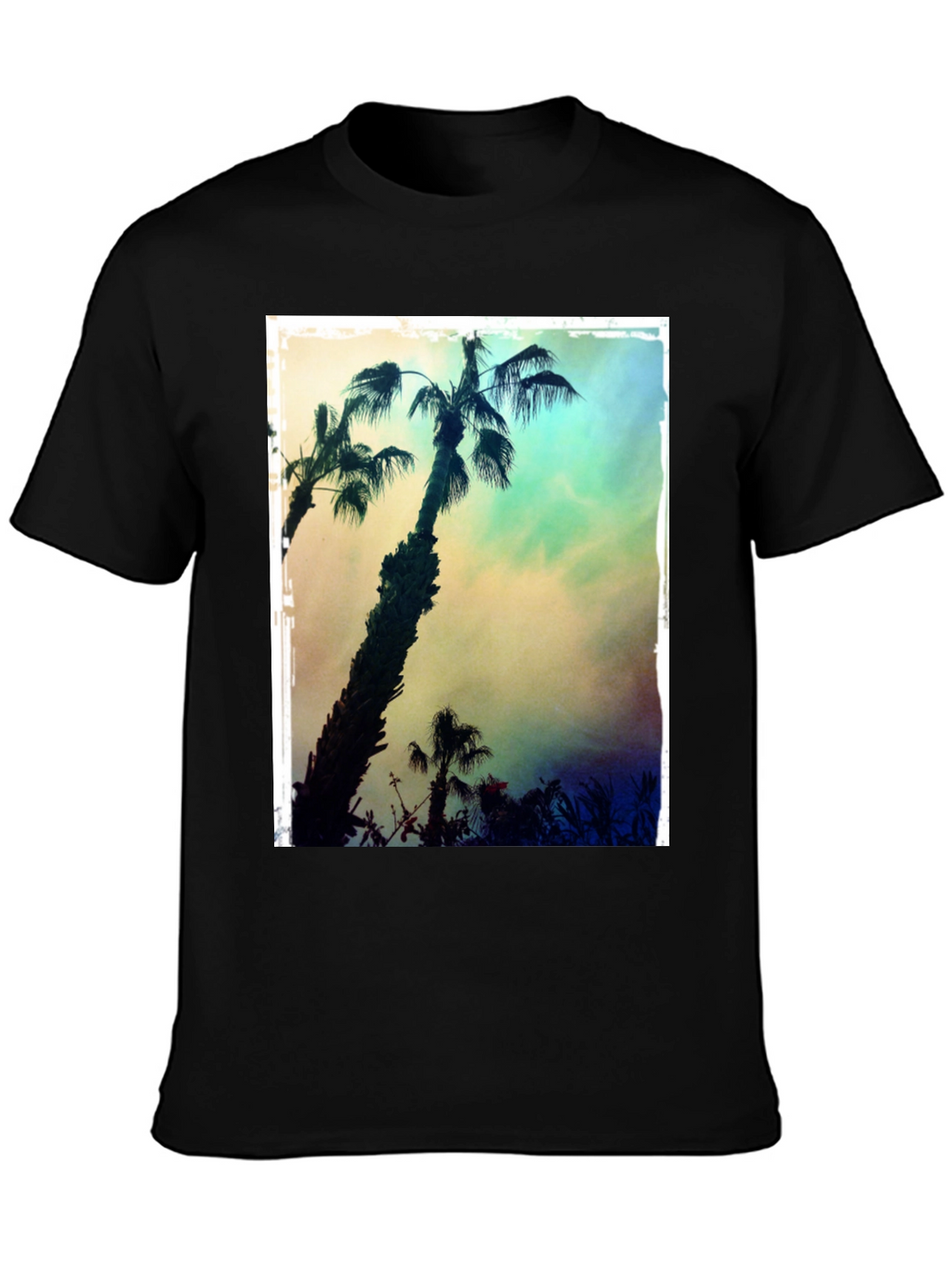 Tropical Palm Tree Print Black T-Shirt