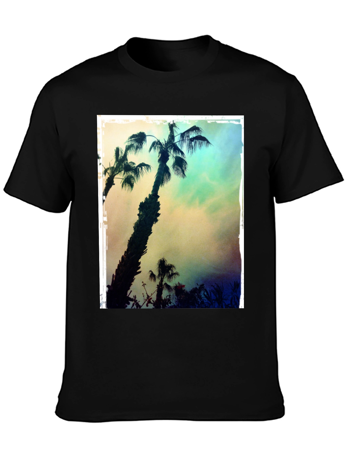Tropical Palm Tree Print Black T-Shirt